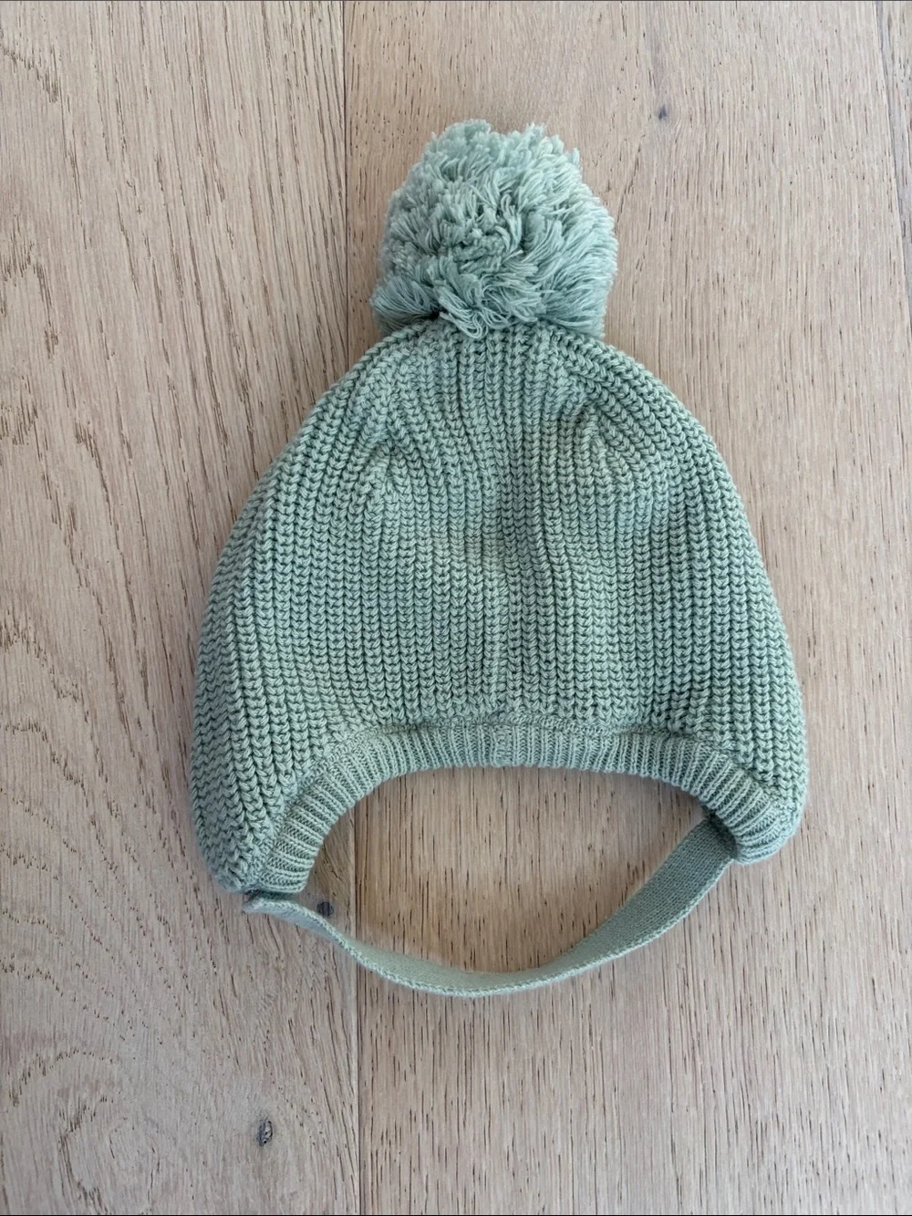 Janie and Jack Mint Green Knit Pom Pom Earflap Hat